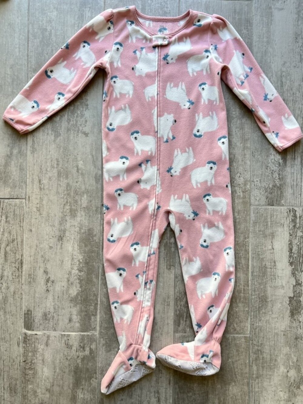 One Piece Fleece Zip Pajamas Pj's Footed Sleeper Polar Bear Cozy Soft Sleep 5T